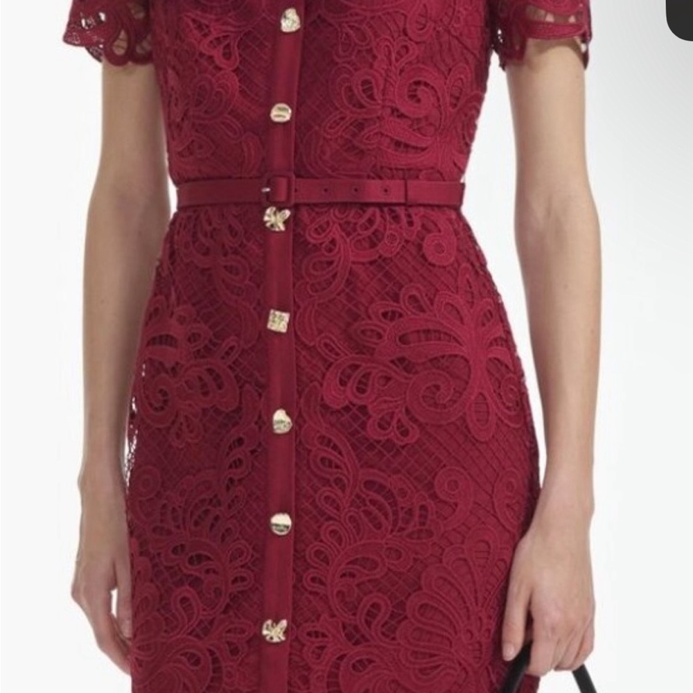 Self portrait lace burgundy dress us4 guipure stunning - Picture 4 of 5